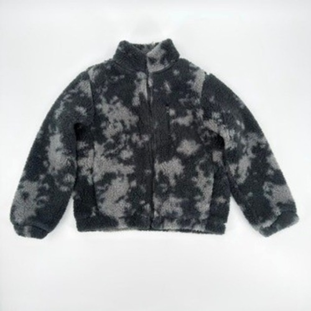 Zella Kids Sherpa Fleece Jacket Grey Tie Dye Full Zip Mock Neck L 10/12